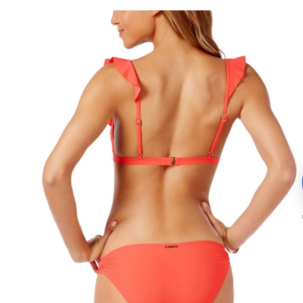 Michael Michael Kors Quinn Solids Classic Ruffled Bikini Set Sangria (XS)